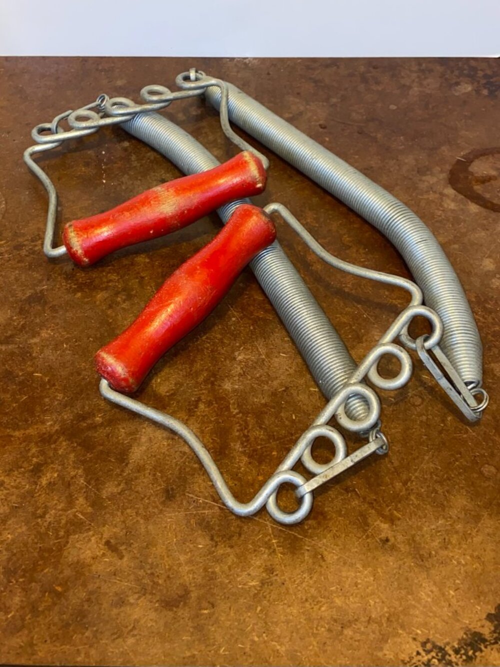 Antique Chest Exerciser Red Wooden Handles Metal Weider Resistance Trainer
